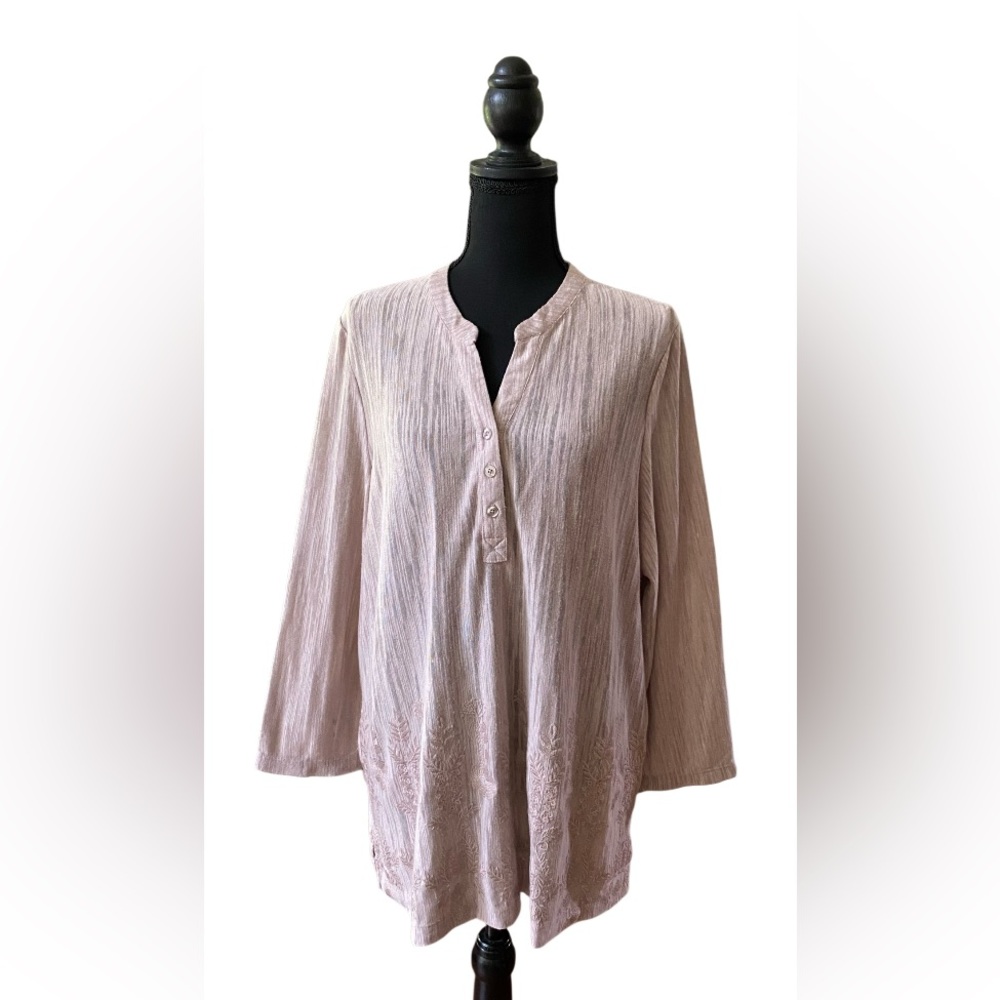 Fever: Elegant Embroidered Blush Lace Tunic Top